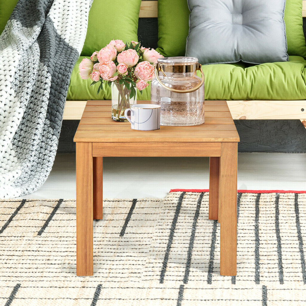 Wooden Square Patio Coffee Bistro Table-Natural - Color: Natural