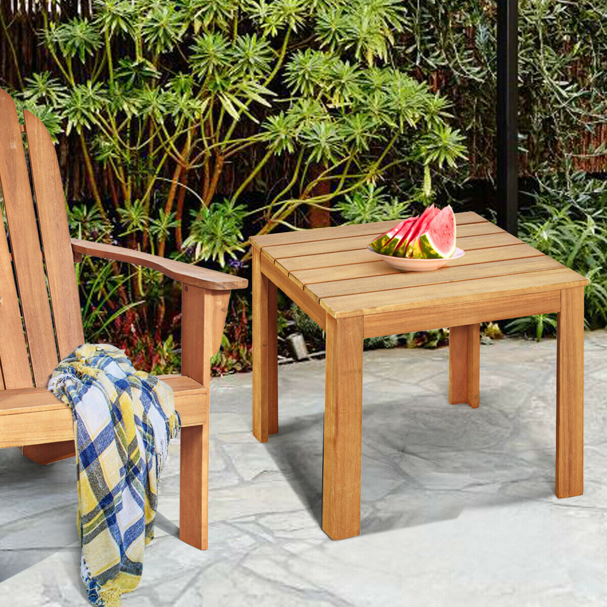 Wooden Square Patio Coffee Bistro Table-Natural - Color: Natural