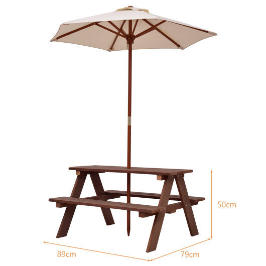 4 Seat Kids Picnic Table with Umbrella-Multicolor