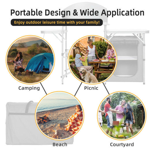Foldable Outdoor BBQ Portable Grilling Table With Windscreen Bag