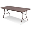 6 Feet Folding Portable Rattan Table with Carrying Handle - Color: Brown
