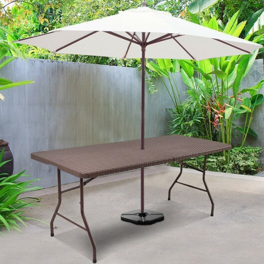 6 Feet Folding Portable Rattan Table with Carrying Handle - Color: Brown
