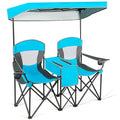 Patented Portable Folding Camping Canopy Chairs with Cup Holder-Blue - Color: Blue