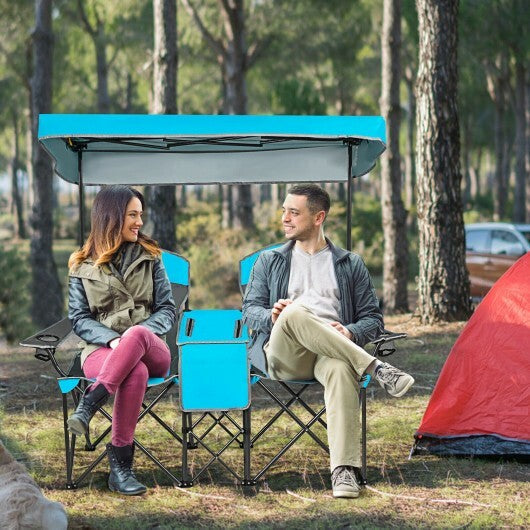 Patented Portable Folding Camping Canopy Chairs with Cup Holder-Blue - Color: Blue