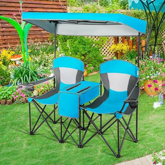 Patented Portable Folding Camping Canopy Chairs with Cup Holder-Blue - Color: Blue