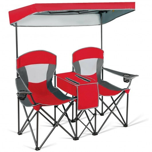 Patented Portable Folding Camping Canopy Chairs with Cup Holder-Red - Color: Red