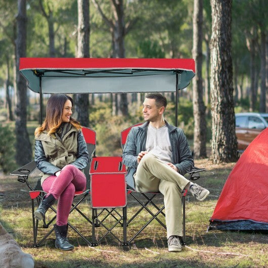 Patented Portable Folding Camping Canopy Chairs with Cup Holder-Red - Color: Red