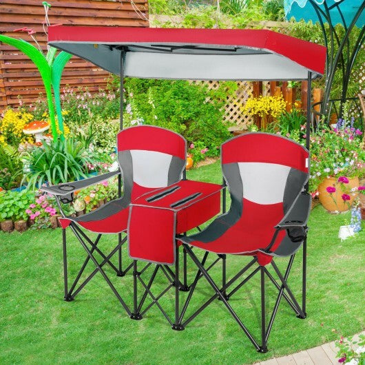 Patented Portable Folding Camping Canopy Chairs with Cup Holder-Red - Color: Red