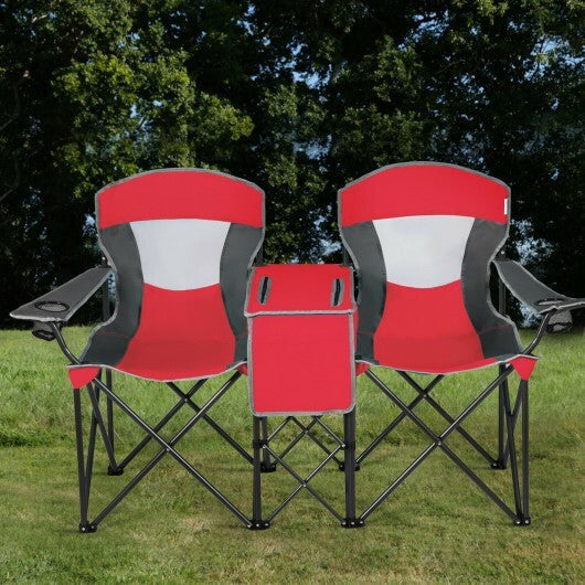 Patented Portable Folding Camping Canopy Chairs with Cup Holder-Red - Color: Red
