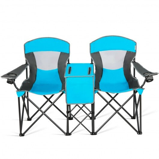 Patented Portable Folding Camping Canopy Chairs with Cup Holder-Blue