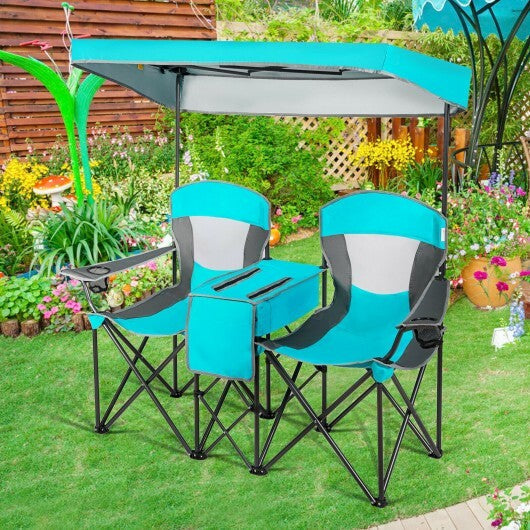 Patented Portable Folding Camping Canopy Chairs with Cup Holder-Blue