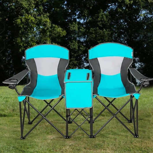 Patented Portable Folding Camping Canopy Chairs with Cup Holder-Blue