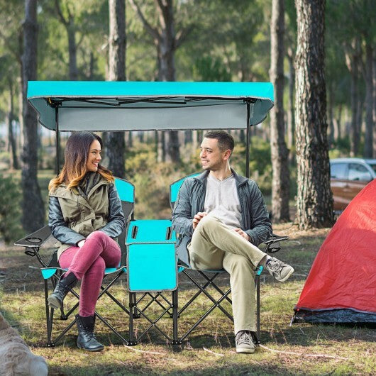 Patented Portable Folding Camping Canopy Chairs with Cup Holder-Blue
