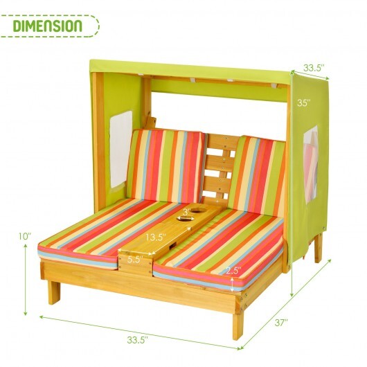 Kids Patio Lounge Chair with Cup Holders and Awning-Multicolor - Color: Multicolor
