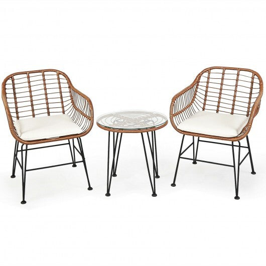 3 Pieces Patio Rattan Bistro Set with Cushion-Navy