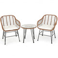 3 Pieces Patio Rattan Bistro Set with Cushion-Navy