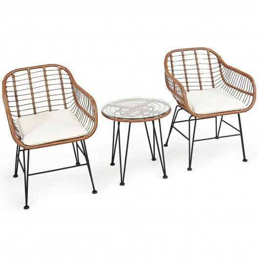 3 Pieces Patio Rattan Bistro Set with Cushion-Navy