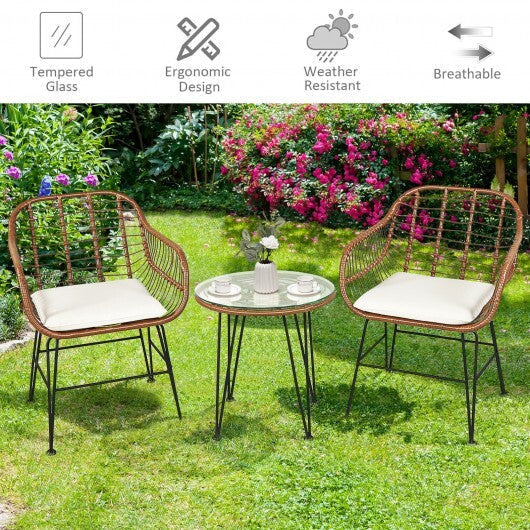 3 Pieces Patio Rattan Bistro Set with Cushion-Navy