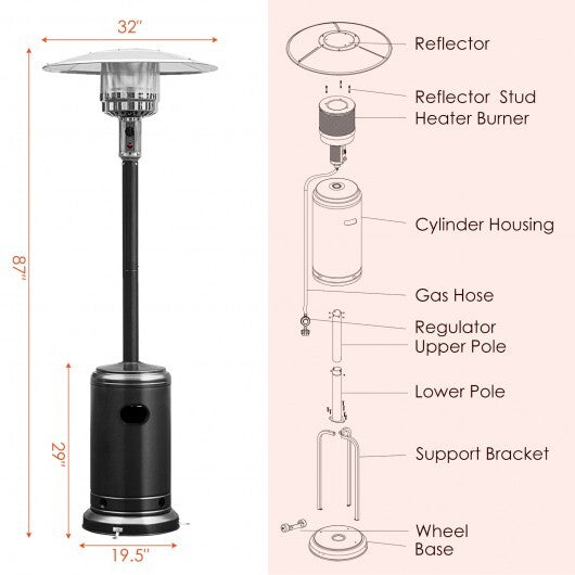 Garden Propane Standing LP Gas Steel Accessories Heater-Silver