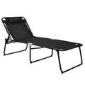 4 Position Folding Lounge Chaise with Adjustable Backrest and Footrest-Black - Color: Black