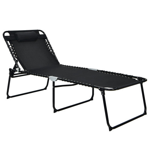 4 Position Folding Lounge Chaise with Adjustable Backrest and Footrest-Black - Color: Black