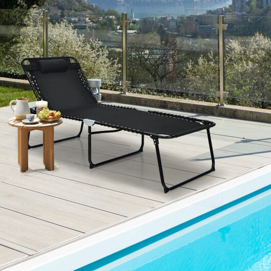 4 Position Folding Lounge Chaise with Adjustable Backrest and Footrest-Black - Color: Black