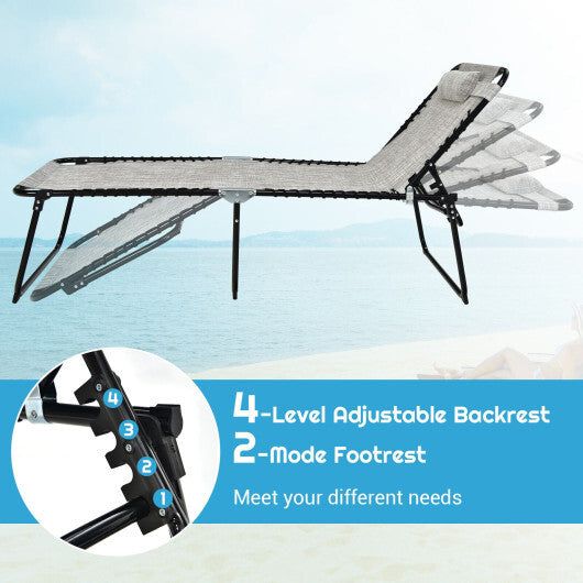 4 Position Folding Lounge Chaise with Adjustable Backrest and Footrest-Gray