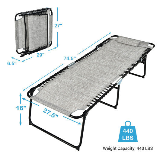 4 Position Folding Lounge Chaise with Adjustable Backrest and Footrest-Gray