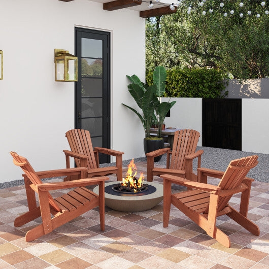 Solid Wood Adirondack Chair with High  Backrest and Wide Armrests