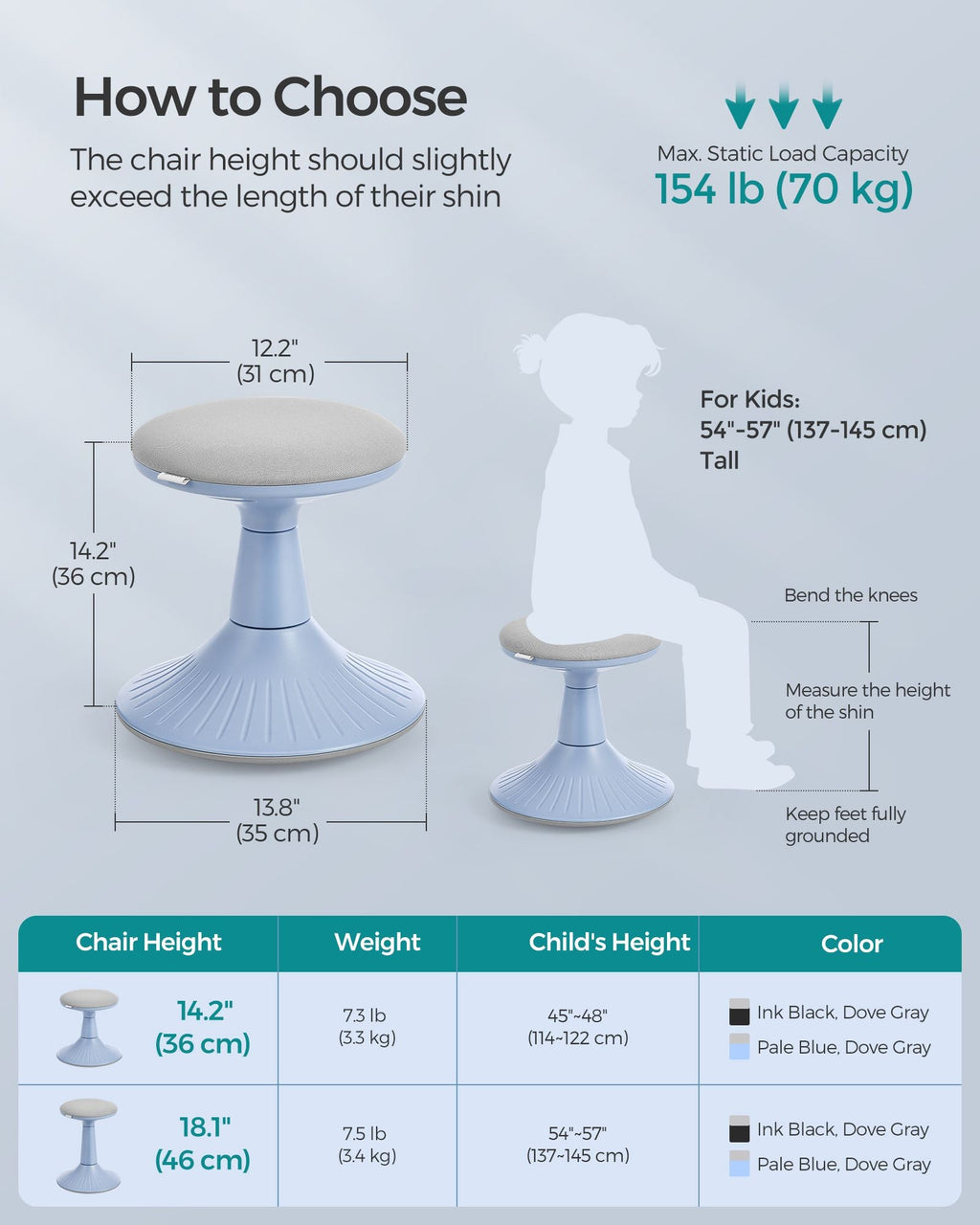14.2" High Wiggle Stool for Kids Ages 5-8