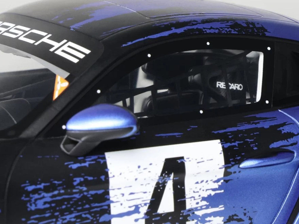 2021 Porsche Cayman 718 GT4 RS Clubsport #4 Black with Blue Graphics Limited Edition to 999 pieces Worldwide 1/18 Model Car by Otto Mobile