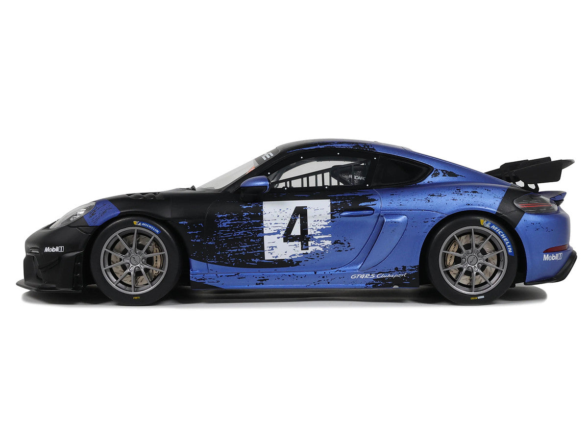2021 Porsche Cayman 718 GT4 RS Clubsport #4 Black with Blue Graphics Limited Edition to 999 pieces Worldwide 1/18 Model Car by Otto Mobile