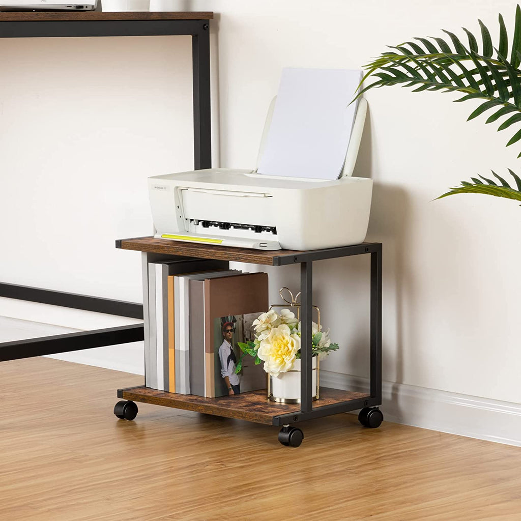 Industrial Printer Stand, 2-Tier Printer Cart with Storage, Under Desk Storage Cart on Wheels