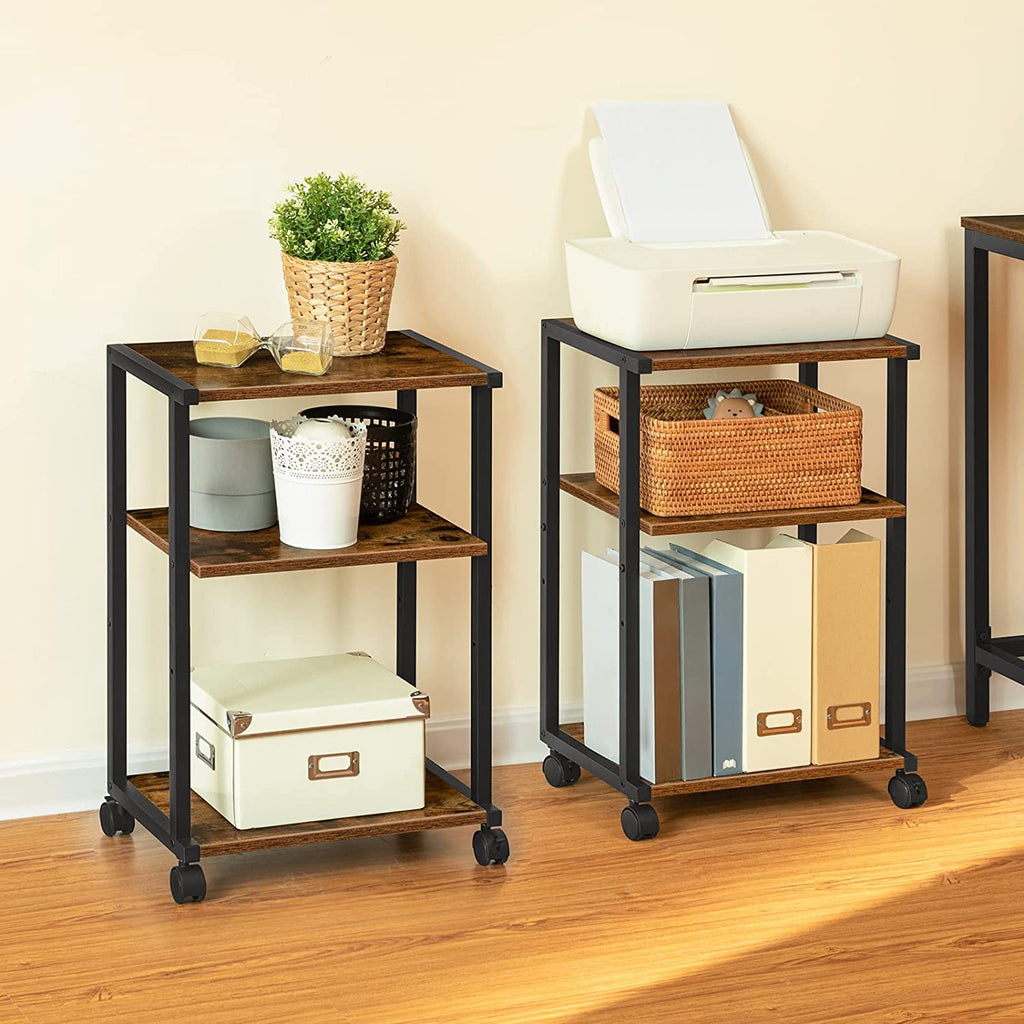 Industrial Printer Stand, 3-Tier Printer Table, Under Desk Storage Cart