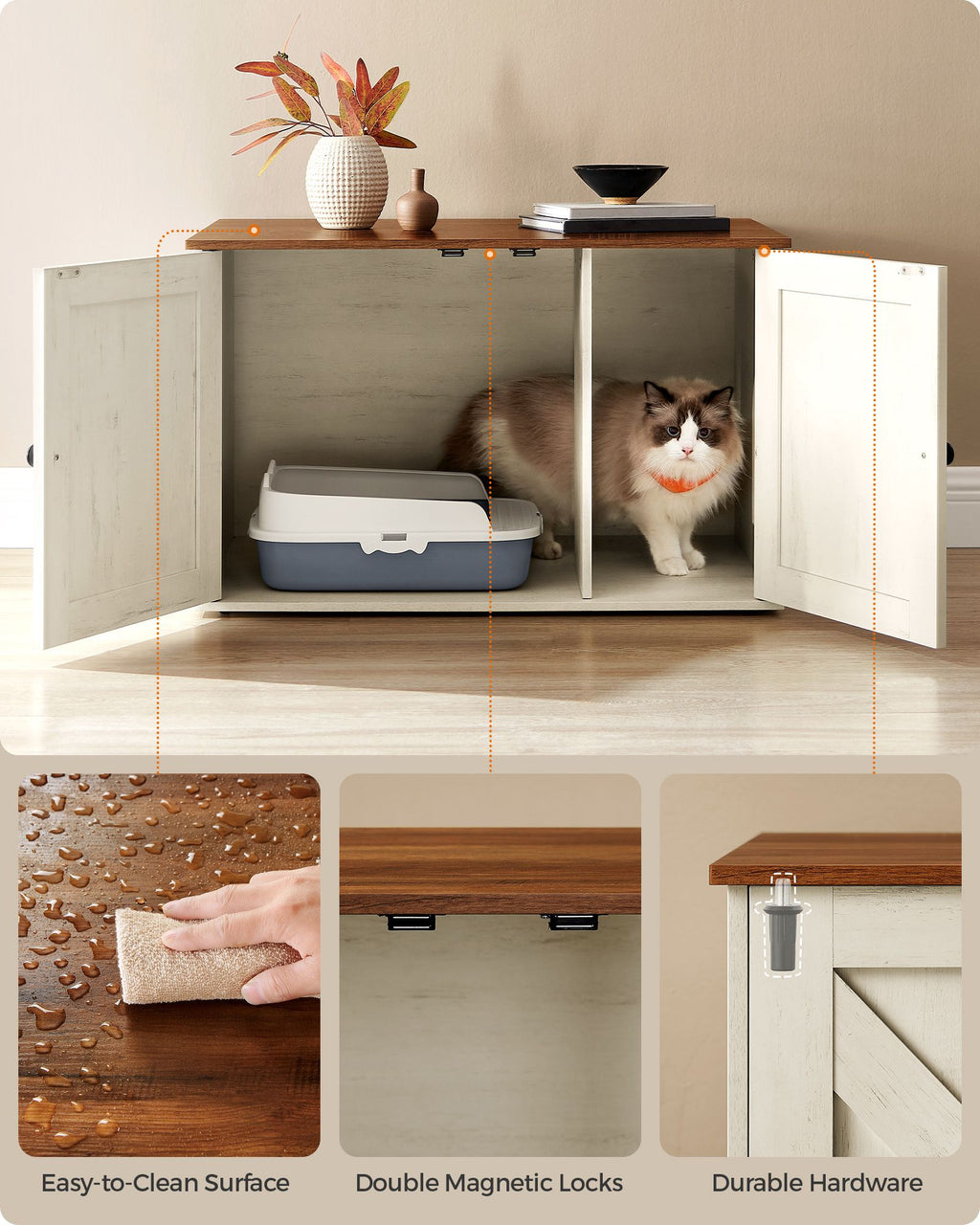 Cat Litter Box Enclosure with Removable Divider