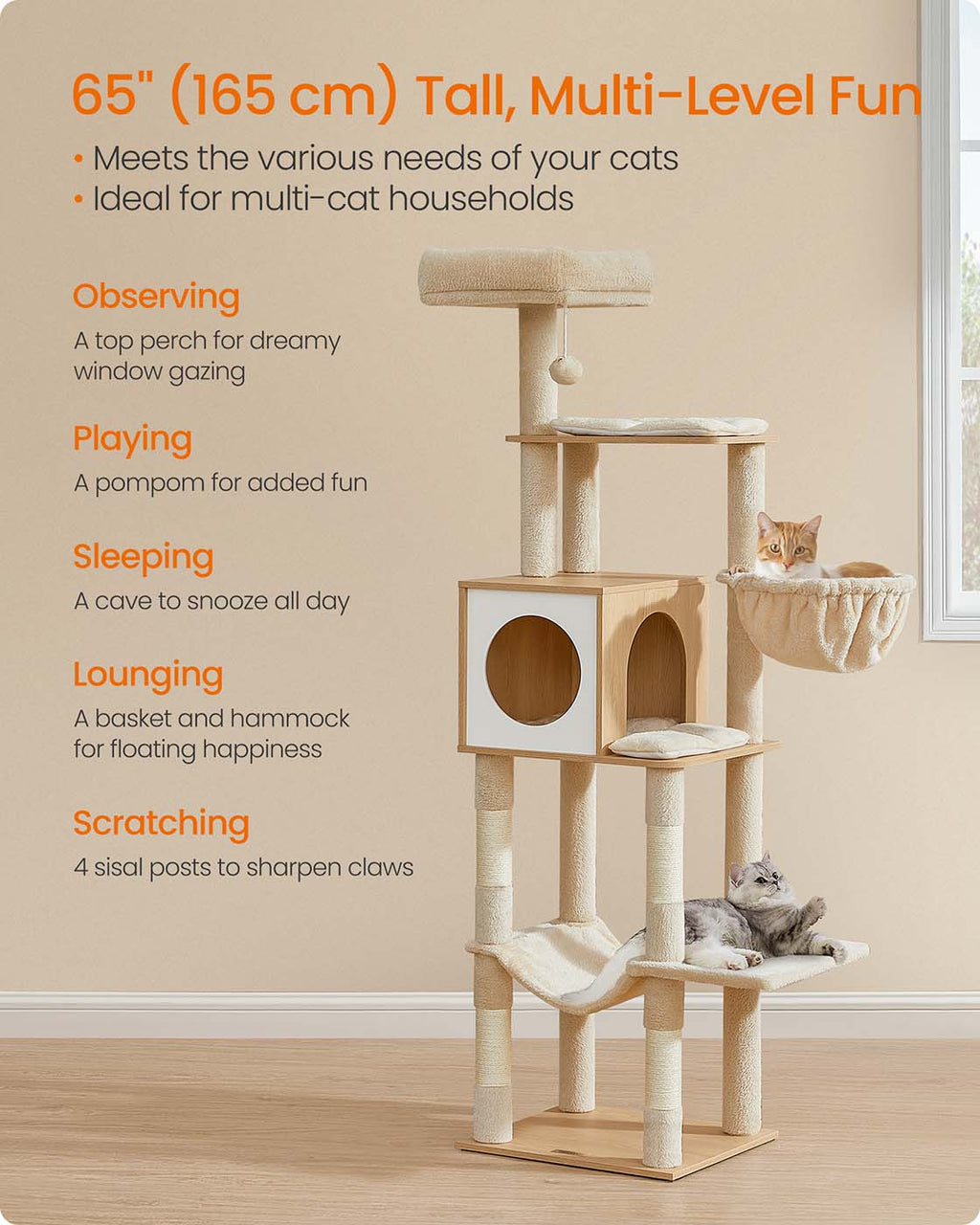 65-Inch Tall Multi-Level Cat Tree