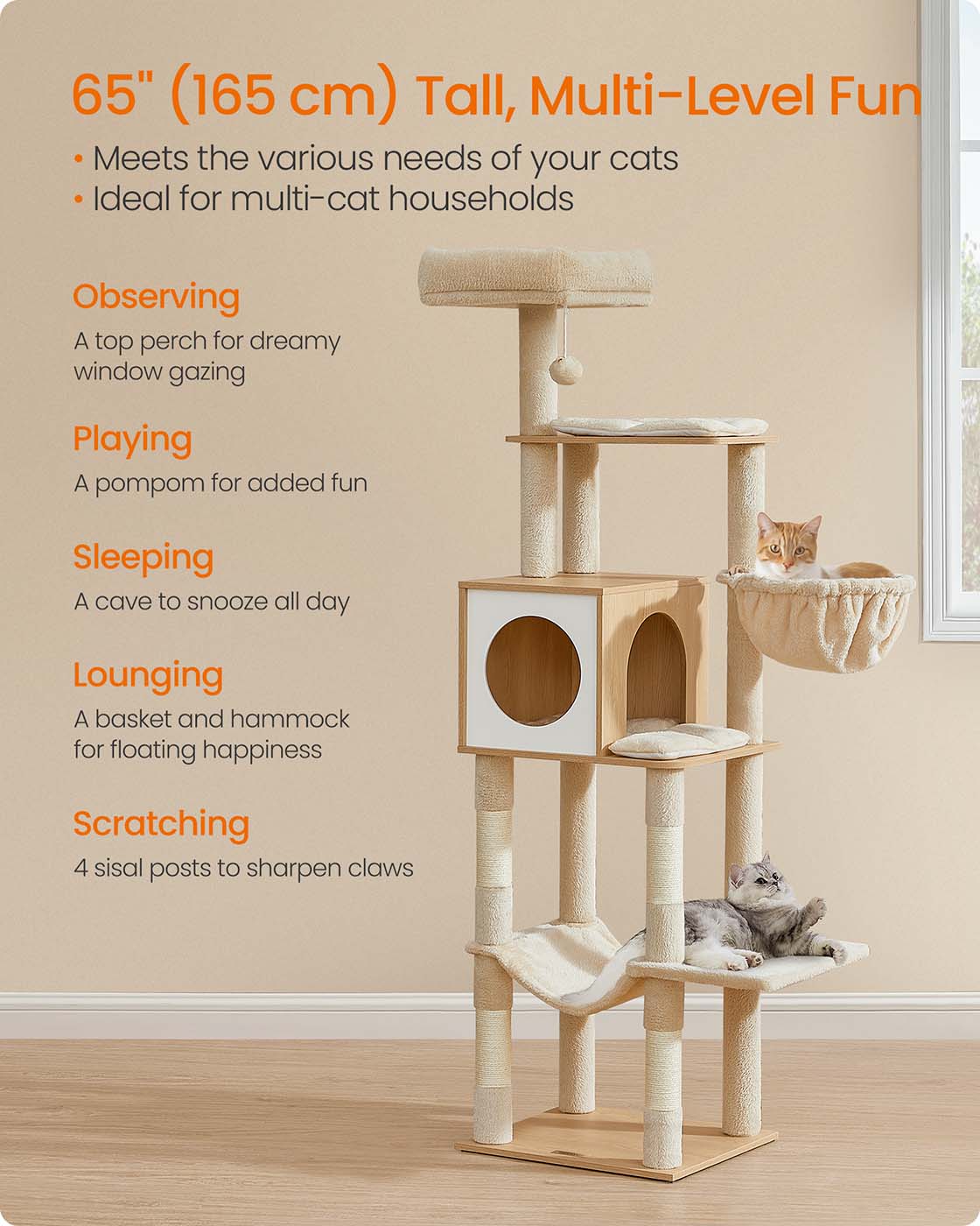 65-Inch Tall Multi-Level Cat Tree