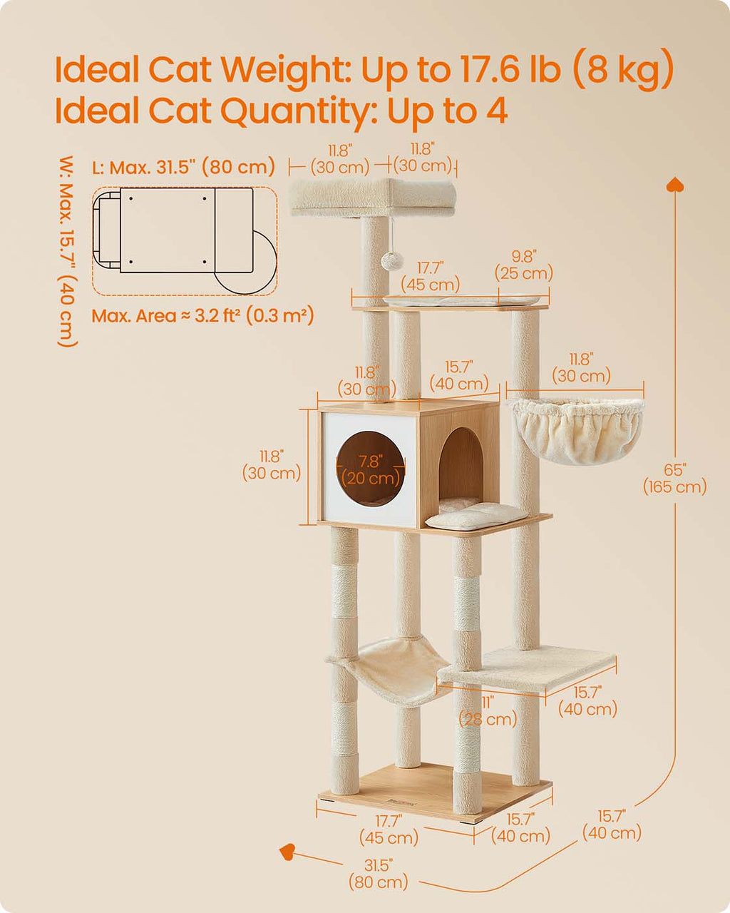 65-Inch Tall Multi-Level Cat Tree
