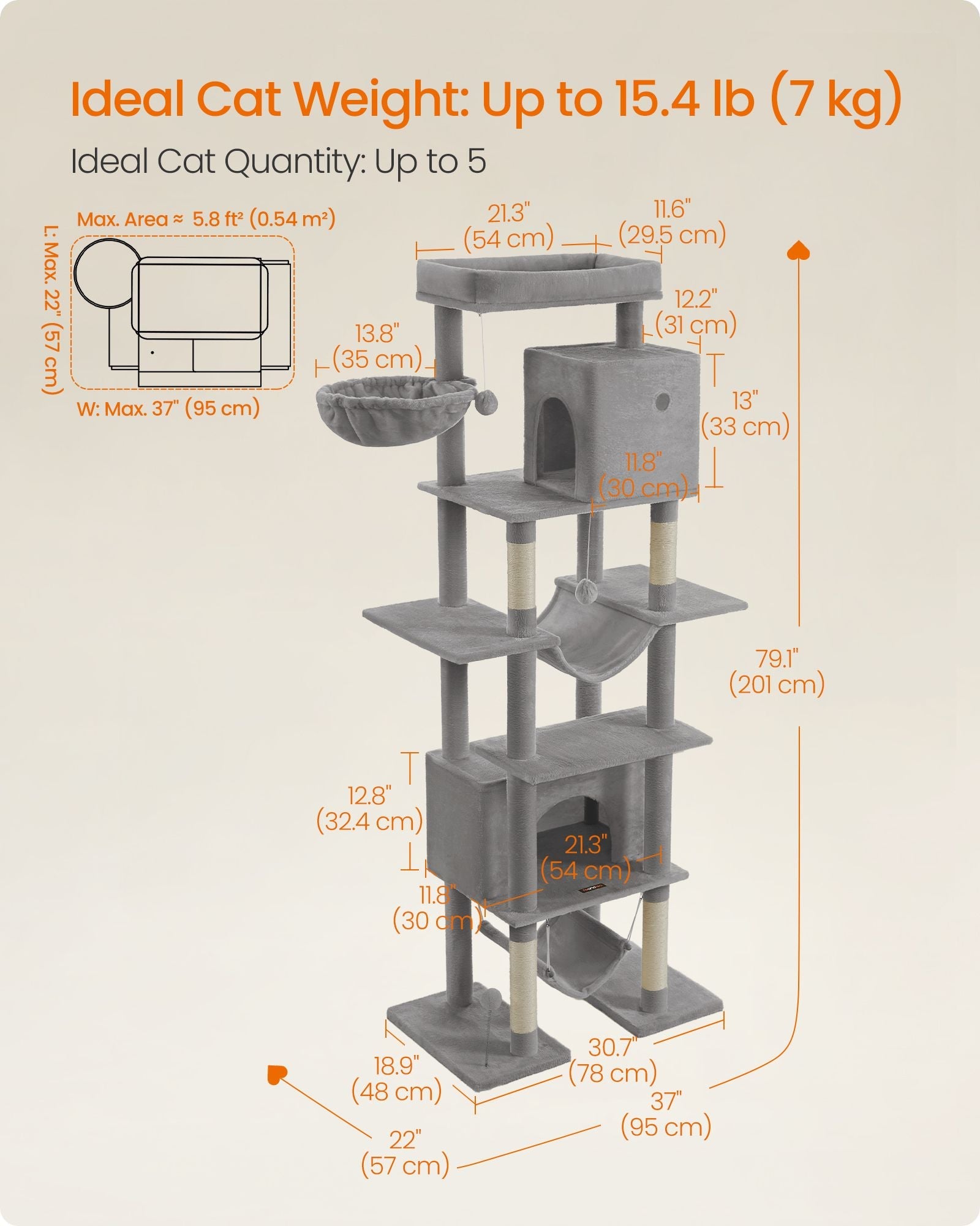 79.1 Inch Tall Cat Tree for Indoor Cats