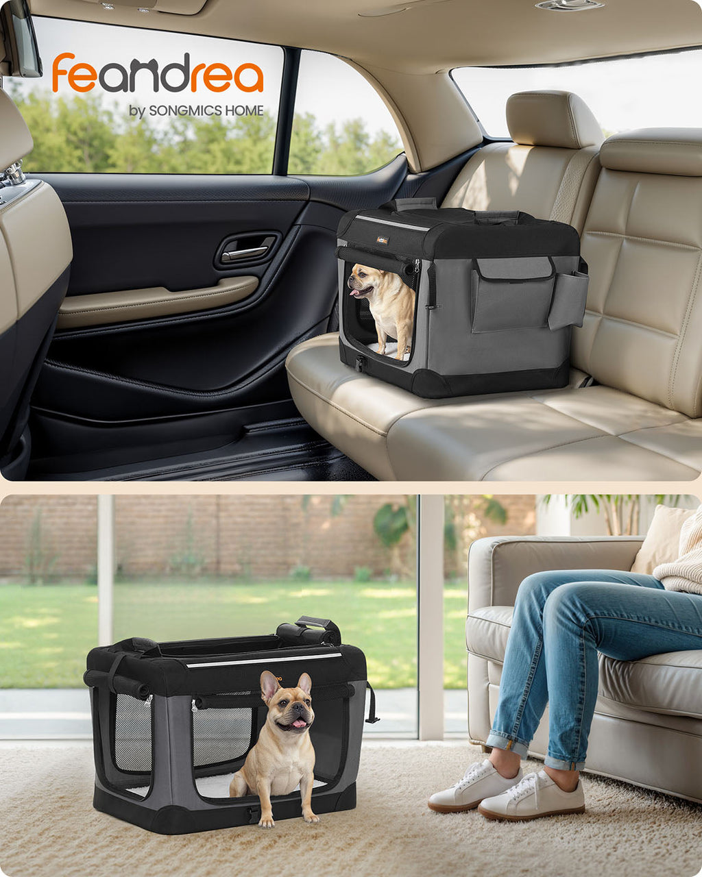 Collapsible Dog Crate 24-Inch 4 Mesh Doors Handles Storage Pocket