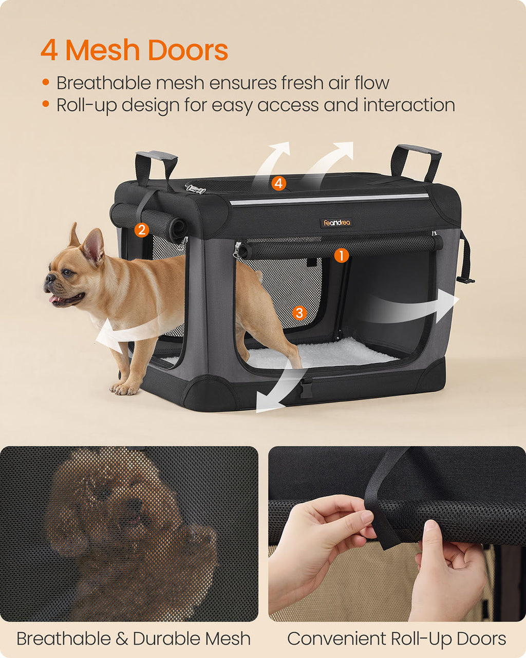 Collapsible Dog Crate 24-Inch 4 Mesh Doors Handles Storage Pocket