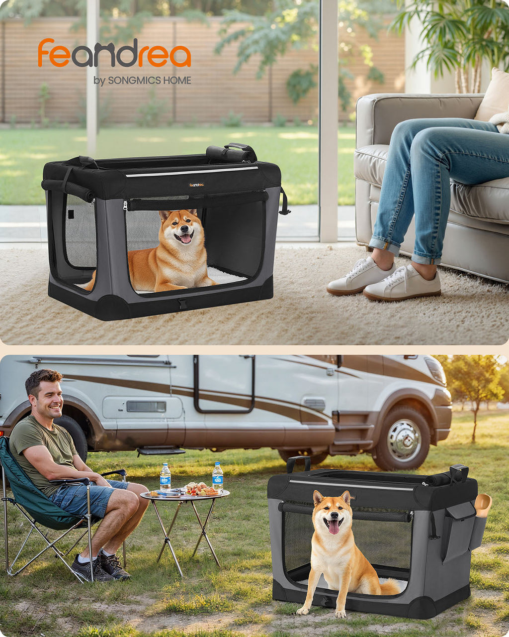 Collapsible Dog Crate 30-Inch 4 Mesh Doors Handles Storage Pocket
