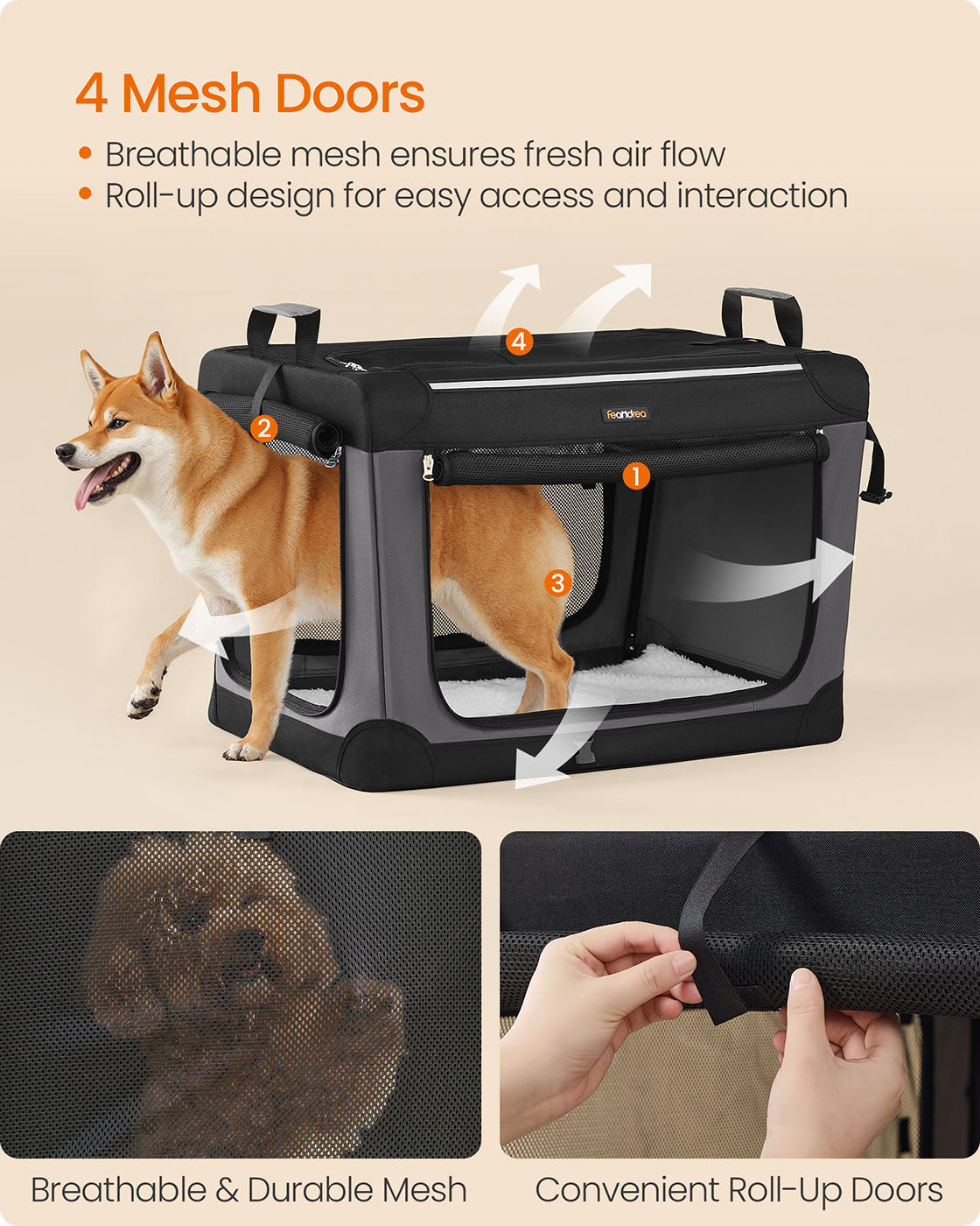 Collapsible Dog Crate 30-Inch 4 Mesh Doors Handles Storage Pocket