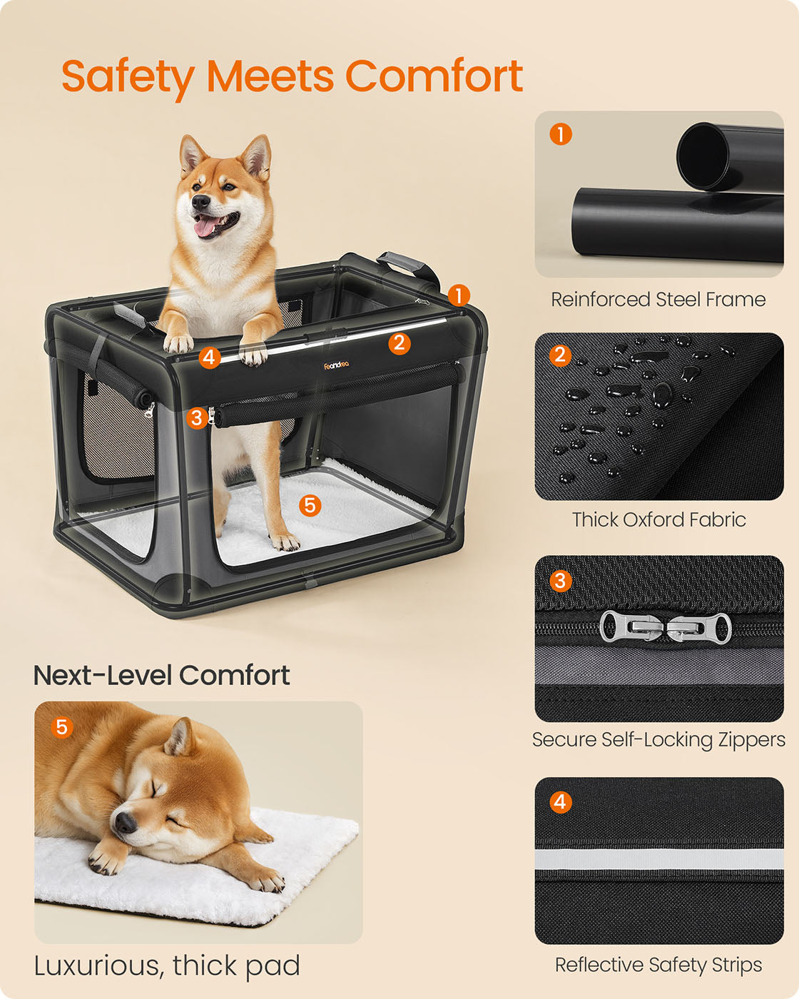 Collapsible Dog Crate 30-Inch 4 Mesh Doors Handles Storage Pocket