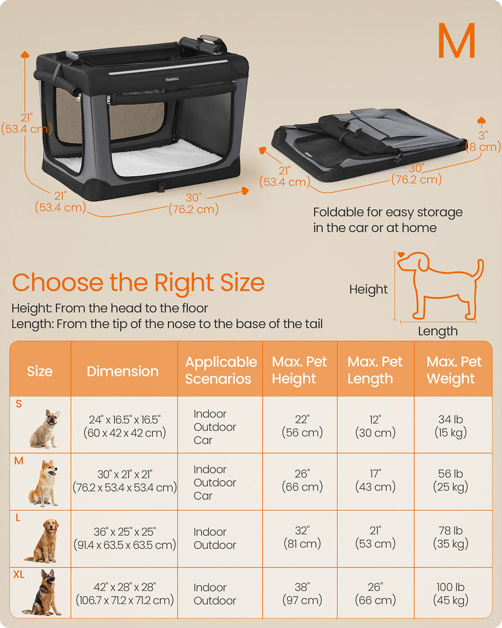 Collapsible Dog Crate 30-Inch 4 Mesh Doors Handles Storage Pocket