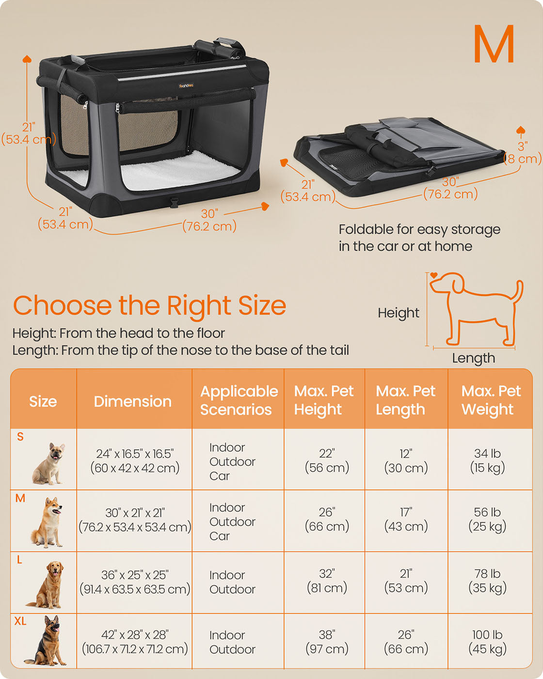 Collapsible Dog Crate 30-Inch 4 Mesh Doors Handles Storage Pocket