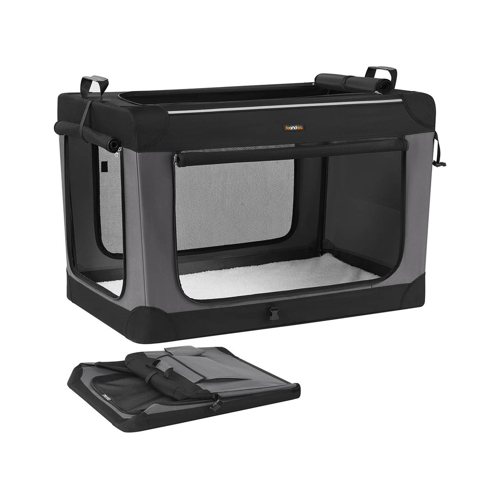 Collapsible Dog Crate 42-Inch 4 Mesh Doors Handles Storage Pocket Ink Black