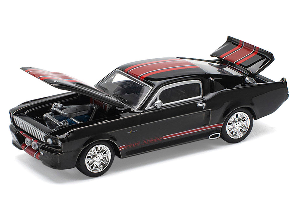 Shelby Mustang GT500 Dark Chrome with Red Stripes 1/64 Diecast Model Car by Pop Race