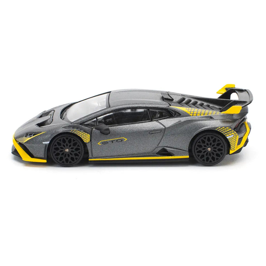 Lamborghini Huracan STO Matt Gray Metallic with Yellow Accents 1/64 Diecast Model Car by Pop Race