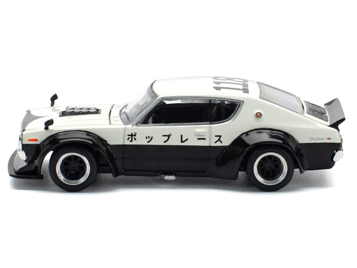 Skyline KPGC110 "Kenmeri" RHD (Right Hand Drive) "Japan National Police Agency Livery" Black and White 1/64 Diecast Model Car by Pop Race